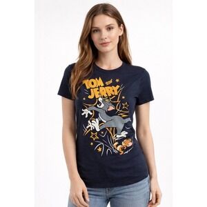 Tom and Jerry‎ Graphic Tee Navy Blue Short Sleeve XL JT21848 Cartoon Shirt